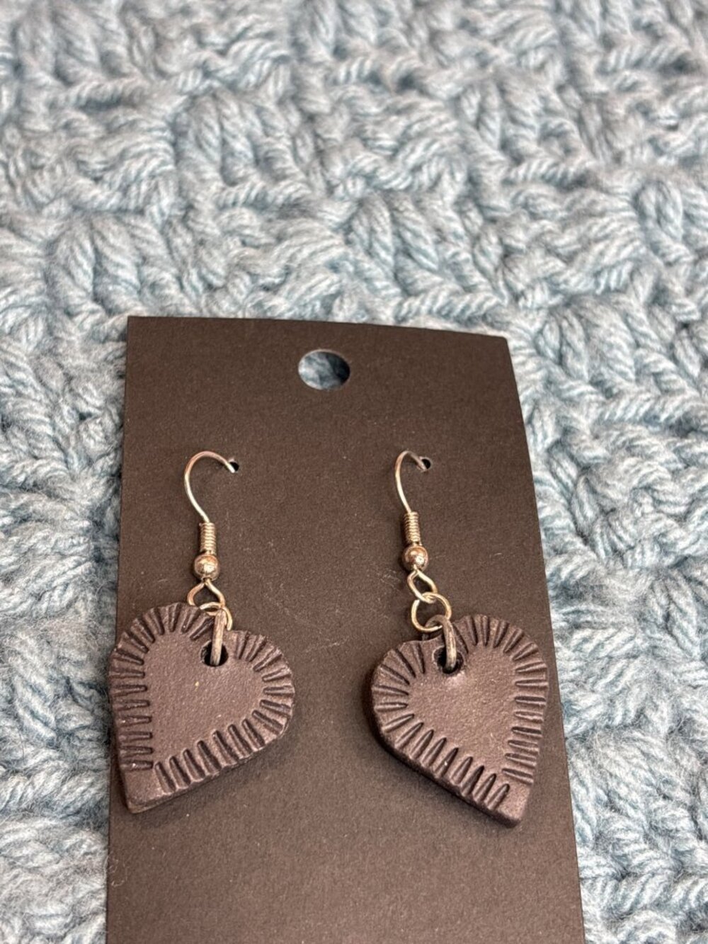 Black Heart Carved Dangle Earrings Silvertone Hooks 1 inch